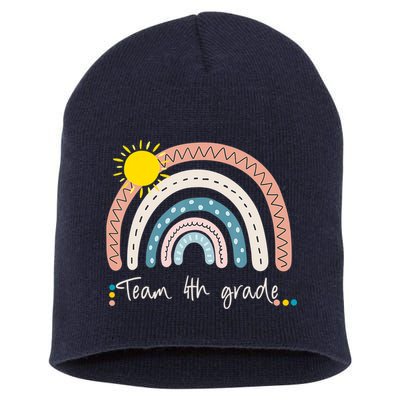 4Th Grade Of Team PreK Squad Crew Teacher Rainbow Short Acrylic Beanie