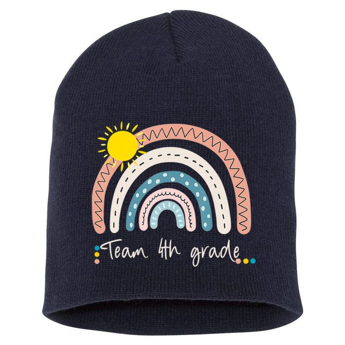 4Th Grade Of Team PreK Squad Crew Teacher Rainbow Short Acrylic Beanie