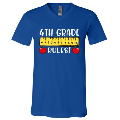 4Th Grade Rules Funny Back To School Fourth Grade Teacher Gift V-Neck T-Shirt