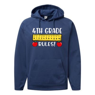 4Th Grade Rules Funny Back To School Fourth Grade Teacher Gift Performance Fleece Hoodie