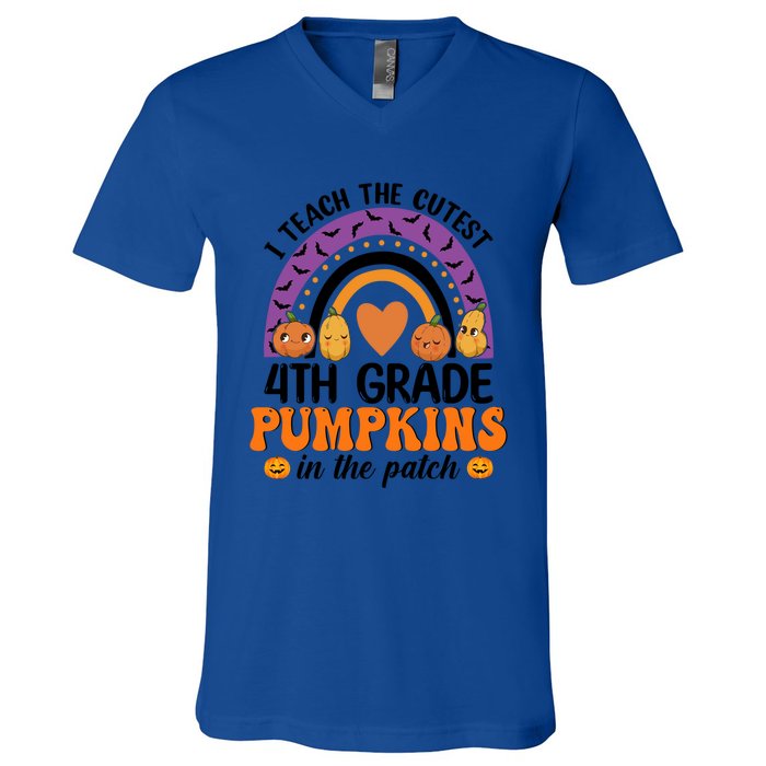 4Th Grade Rainbow I Teach The Cutest Pumpkins In The Patch Gift V-Neck T-Shirt