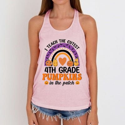 4Th Grade Rainbow I Teach The Cutest Pumpkins In The Patch Gift Women's Knotted Racerback Tank