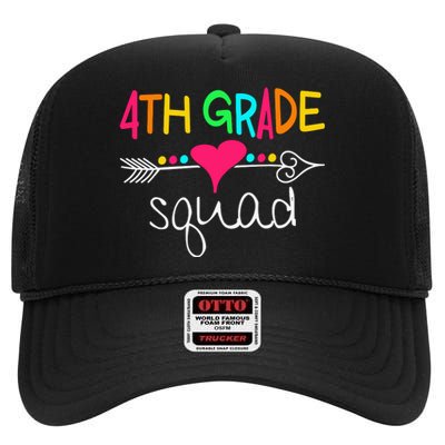 4th Grade Squad Fourth Teacher Student Team Back To School Gift High Crown Mesh Back Trucker Hat