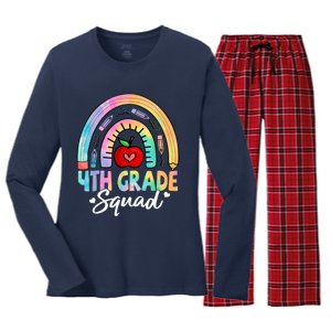 4th Grade Squad Back To School Fourth Grade Teacher Women's Long Sleeve Flannel Pajama Set 