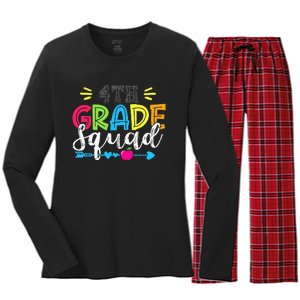 4th Grade Squad Team Back To School Teacher Student Women's Long Sleeve Flannel Pajama Set 