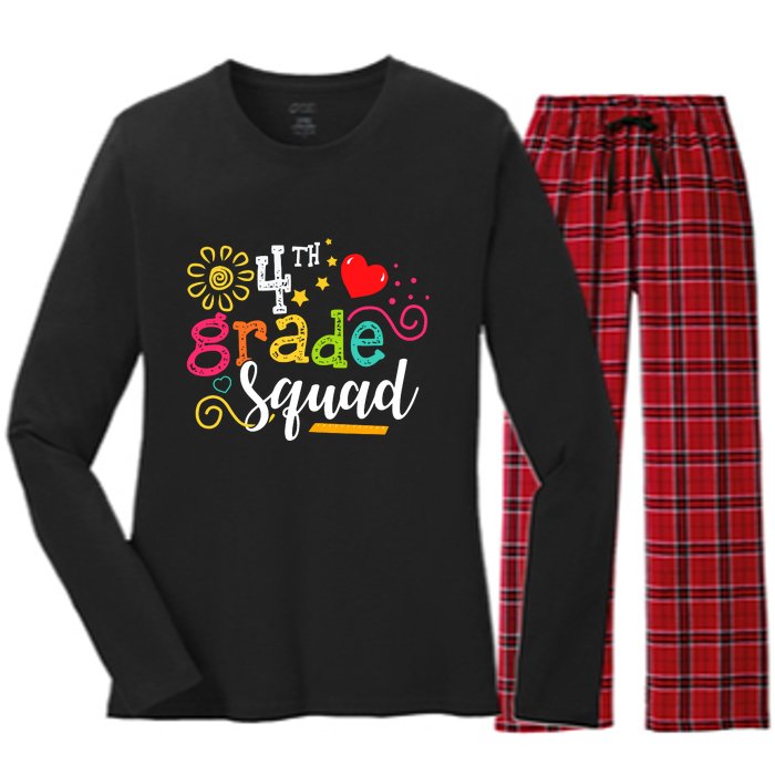 4th Grade Squad Student Teacher Gift Back To School Women's Long Sleeve Flannel Pajama Set 