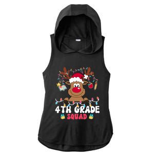 4th Grade Squad Reindeer Christmas Fourth Grade Teacher Xmas Ladies PosiCharge Tri-Blend Wicking Draft Hoodie Tank