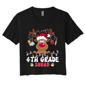 4th Grade Squad Reindeer Christmas Fourth Grade Teacher Xmas Women's Crop Top Tee