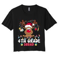 4th Grade Squad Reindeer Christmas Fourth Grade Teacher Xmas Women's Crop Top Tee