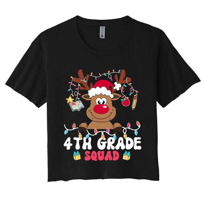 4th Grade Squad Reindeer Christmas Fourth Grade Teacher Xmas Women's Crop Top Tee