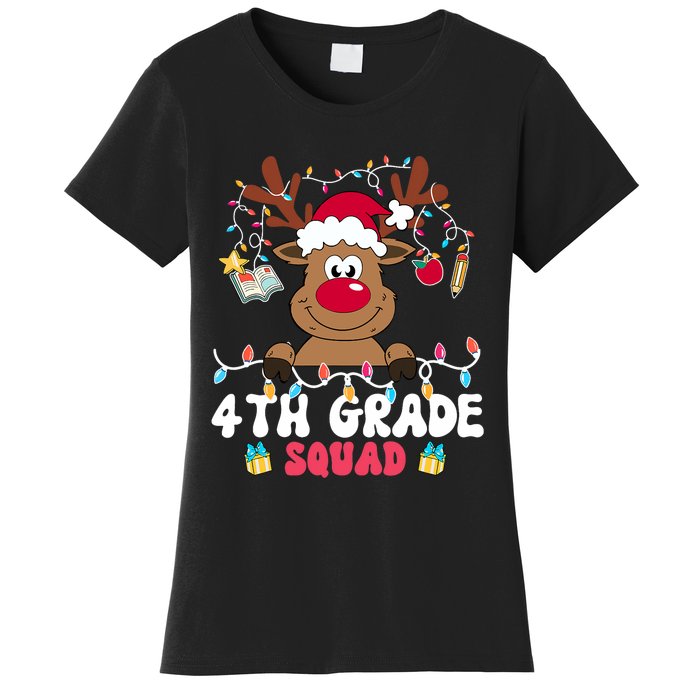 4th Grade Squad Reindeer Christmas Fourth Grade Teacher Xmas Women's T-Shirt