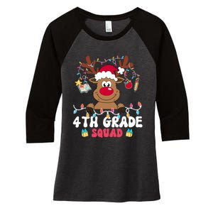 4th Grade Squad Reindeer Christmas Fourth Grade Teacher Xmas Women's Tri-Blend 3/4-Sleeve Raglan Shirt