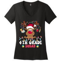 4th Grade Squad Reindeer Christmas Fourth Grade Teacher Xmas Women's V-Neck T-Shirt