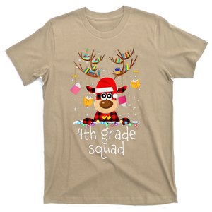 4th Grade Squad Plaid Reindeer Santa Hat Teacher Christmas T-Shirt