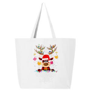 4th Grade Squad Plaid Reindeer Santa Hat Teacher Christmas 25L Jumbo Tote