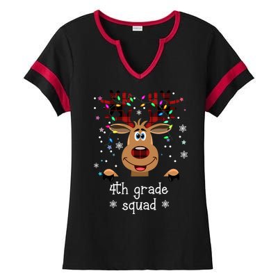 4th Grade Squad Reindeer Christmas Ladies Halftime Notch Neck Tee