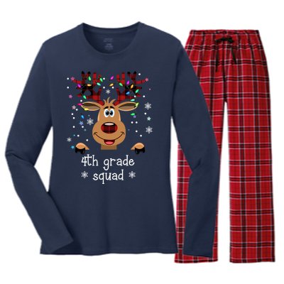 4th Grade Squad Reindeer Christmas Women's Long Sleeve Flannel Pajama Set 