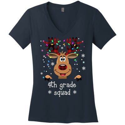 4th Grade Squad Reindeer Christmas Women's V-Neck T-Shirt