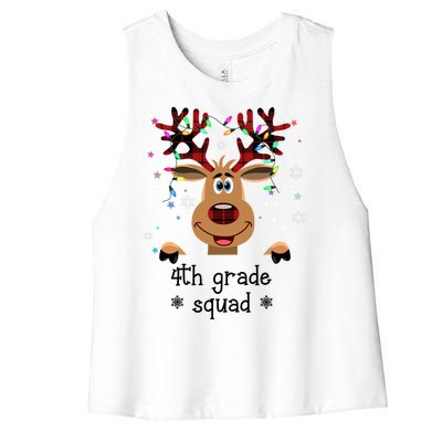 4th Grade Squad Reindeer Christmas Women's Racerback Cropped Tank