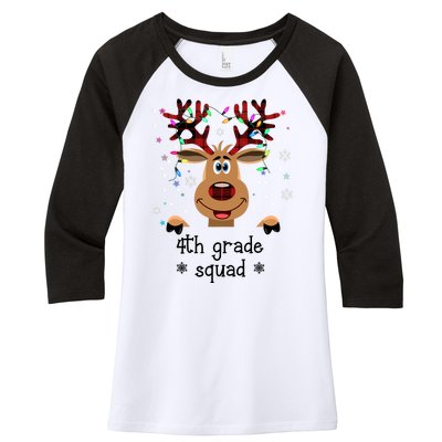 4th Grade Squad Reindeer Christmas Women's Tri-Blend 3/4-Sleeve Raglan Shirt