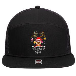 4th Grade Squad Plaid Reindeer Santa Hat Teacher Christmas 7 Panel Mesh Trucker Snapback Hat