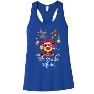 4th Grade Squad Plaid Reindeer Santa Hat Teacher Christmas Women's Racerback Tank