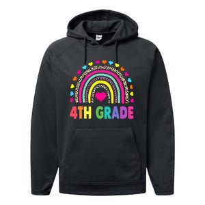 4th Grade Teacher Leopard Rainbow Back To School Girl Boy Performance Fleece Hoodie