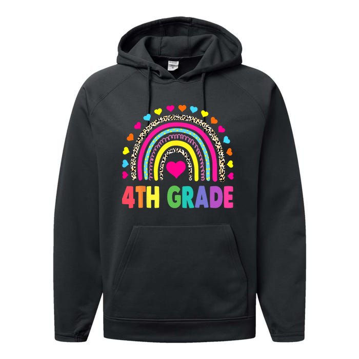 4th Grade Teacher Leopard Rainbow Back To School Girl Boy Performance Fleece Hoodie