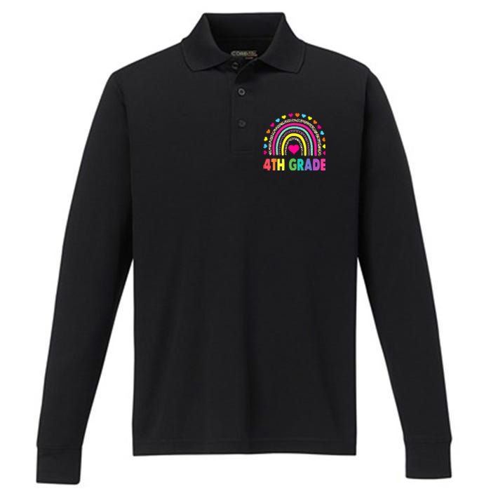 4th Grade Teacher Leopard Rainbow Back To School Girl Boy Performance Long Sleeve Polo