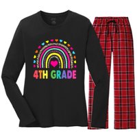 4th Grade Teacher Leopard Rainbow Back To School Girl Boy Women's Long Sleeve Flannel Pajama Set 