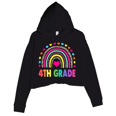 4th Grade Teacher Leopard Rainbow Back To School Girl Boy Crop Fleece Hoodie