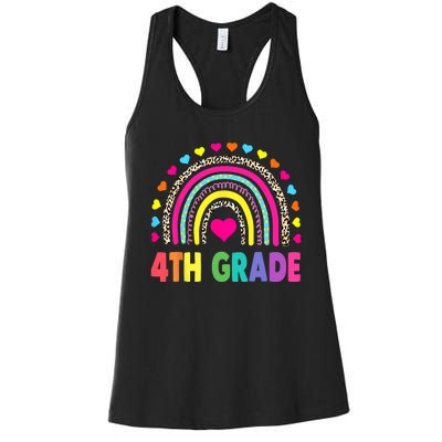 4th Grade Teacher Leopard Rainbow Back To School Girl Boy Women's Racerback Tank