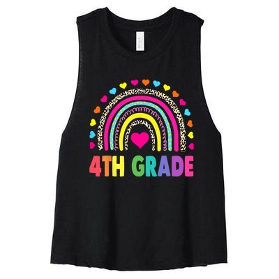 4th Grade Teacher Leopard Rainbow Back To School Girl Boy Women's Racerback Cropped Tank