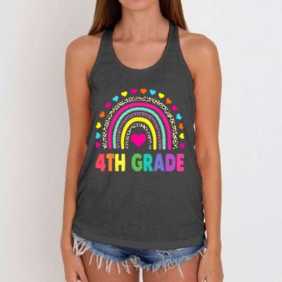 4th Grade Teacher Leopard Rainbow Back To School Girl Boy Women's Knotted Racerback Tank