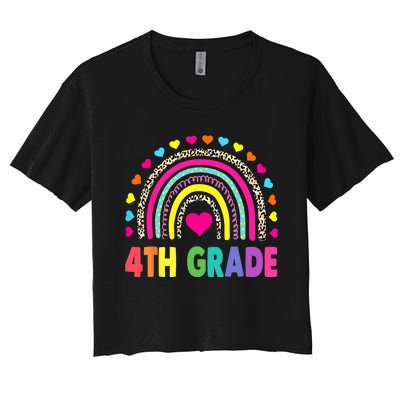 4th Grade Teacher Leopard Rainbow Back To School Girl Boy Women's Crop Top Tee