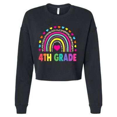 4th Grade Teacher Leopard Rainbow Back To School Girl Boy Cropped Pullover Crew