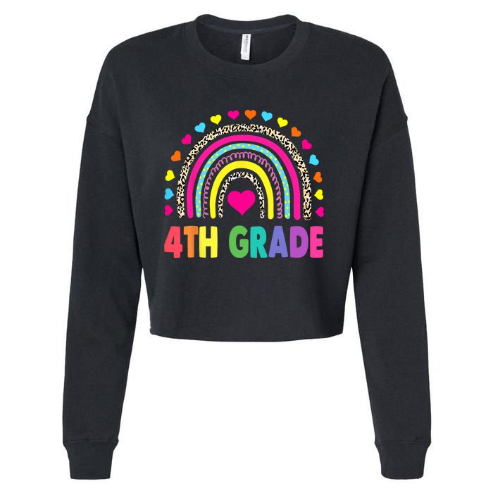 4th Grade Teacher Leopard Rainbow Back To School Girl Boy Cropped Pullover Crew