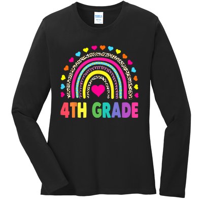 4th Grade Teacher Leopard Rainbow Back To School Girl Boy Ladies Long Sleeve Shirt