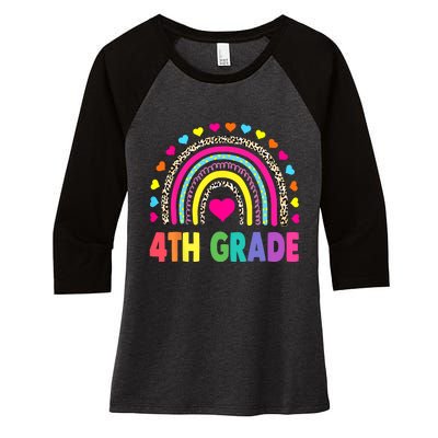 4th Grade Teacher Leopard Rainbow Back To School Girl Boy Women's Tri-Blend 3/4-Sleeve Raglan Shirt