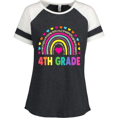 4th Grade Teacher Leopard Rainbow Back To School Girl Boy Enza Ladies Jersey Colorblock Tee