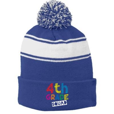 4Th Grade Teacher Design 4Th Grade Squad Gift Stripe Pom Pom Beanie