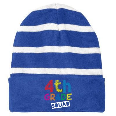 4Th Grade Teacher Design 4Th Grade Squad Gift Striped Beanie with Solid Band