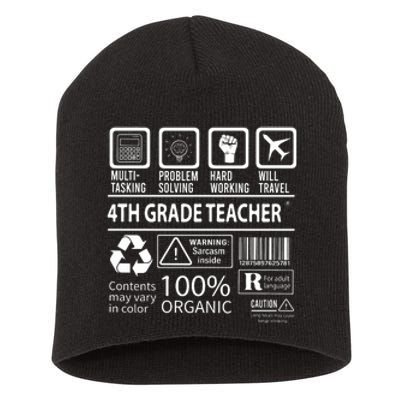 4th Grade Teacher MultiTasking Certified Job Gift Fourth Grade Short Acrylic Beanie