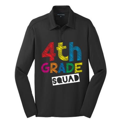 4Th Grade Teacher Design 4Th Grade Squad Cute Gift Silk Touch Performance Long Sleeve Polo