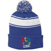 4Th Grade Teacher Design 4Th Grade Squad Cute Gift Stripe Pom Pom Beanie