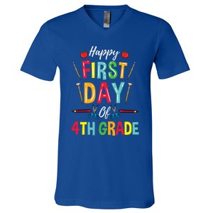 4Th Grade Teacher Happy First Day Of 4Th Grade Great Gift V-Neck T-Shirt