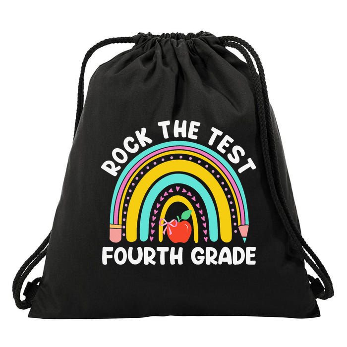 4th Grade Teacher Rock The Test Day Fourth Grade Testing Drawstring Bag