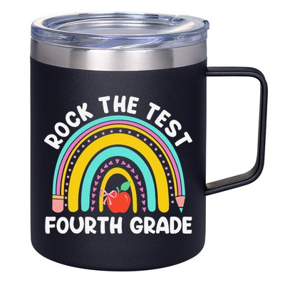 4th Grade Teacher Rock The Test Day Fourth Grade Testing 12oz Stainless Steel Coffee Mug