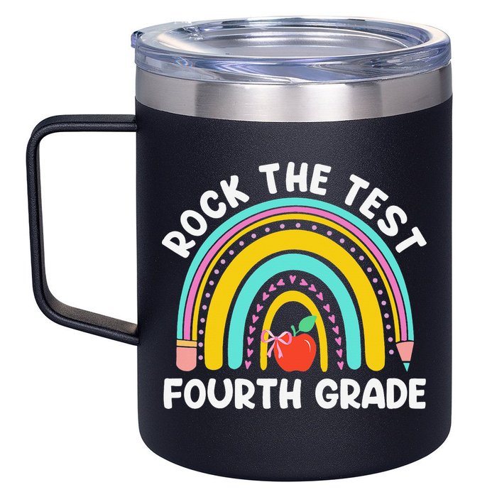 4th Grade Teacher Rock The Test Day Fourth Grade Testing 12oz Stainless Steel Coffee Mug
