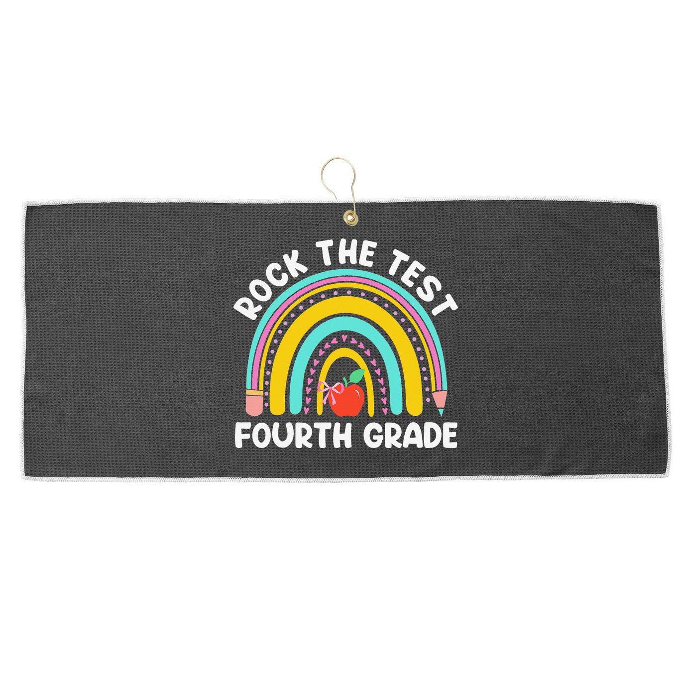 4th Grade Teacher Rock The Test Day Fourth Grade Testing Large Microfiber Waffle Golf Towel